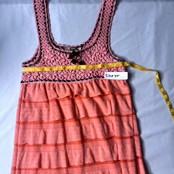 Moon River Womens Size Small Midi Dress Ruffle Crochet Flapper Tank Striped BOHO - Picture 6 of 12